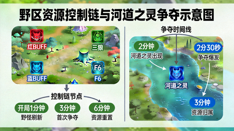 野区资源控制链与河道之灵争夺示意图